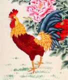 【已售】北京美協(xié)凌雪三尺牡丹雄雞圖《富貴大吉》