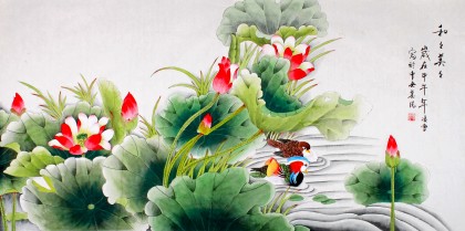 北京美協(xié)凌雪四尺荷花鴛鴦《和和美美》