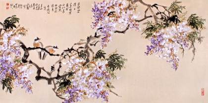 河南美協(xié)王向陽四尺《春曉紫藤開》