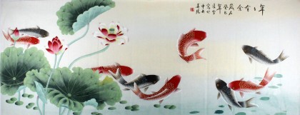 【已售】凌雪小六尺荷花九魚《年年有余》