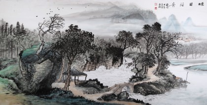 民盟美協(xié)理事黃奇松四尺《漓江泊舟》