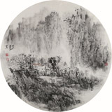 當(dāng)代水墨漫畫(huà)名家 強(qiáng)春云扇畫(huà) 《山里人家》