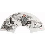 當(dāng)代水墨漫畫(huà)名家 強(qiáng)春云扇畫(huà) 《猴兒劫道》