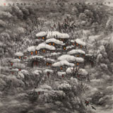 名家趙金鸰四尺斗方雪景圖《浸入暮色的山村》(詢價)