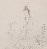 【已售】曹建濤 四尺斗方《觀音》 獨具特色水墨人物畫家