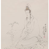 【已售】曹建濤 四尺斗方《觀音》 獨具特色水墨人物畫家