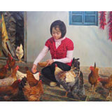 朝鮮名家 鄭日革 《農(nóng)家》 館藏油畫(huà)精品