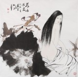 李立辰四尺斗方《荷塘深處》河北著名仕女畫(huà)家（詢價(jià)）