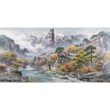 朝鮮畫家金善國 四尺《妙香山的溪谷》