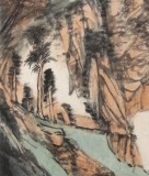 胡書文 四尺斗方《四山蒼翠合一亭》中國(guó)書畫院創(chuàng)作院副院長(zhǎng)（詢價(jià)）