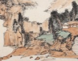 胡書文 四尺斗方《四山蒼翠合一亭》中國(guó)書畫院創(chuàng)作院副院長(zhǎng)（詢價(jià)）