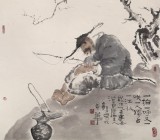 【已售】郭廷 四尺斗方《一人獨(dú)占一江秋》 當(dāng)代獨(dú)具特色的水墨人物名家（詢價(jià)）