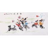 當代鄉(xiāng)土童趣繪畫名家尹和平 四尺《戲春風》