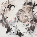 李立辰四尺斗方《夏日》河北著名仕女畫(huà)家（詢(xún)價(jià)）