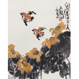 名家王永剛小尺寸手指畫《花中雙雀》(詢價(jià))