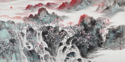 著名山水畫家王連笙 四尺《雨后香雪谷》