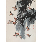 已故山野派繪畫大家鄒友蒸《麻雀報(bào)喜》 1986年作