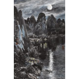 申凌翔 四尺三開(kāi)《月照漁舟》 廣西山水畫(huà)名家
