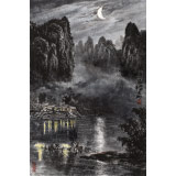 申凌翔 四尺三開(kāi)《夜?jié)O圖》 廣西山水畫(huà)名家