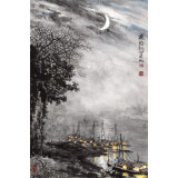 申凌翔 四尺三開(kāi)《夜泊》 廣西山水畫(huà)名家