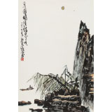 王永剛 四尺三開手指畫《月圓時候詩思多》 國家一級美術(shù)師（詢價）