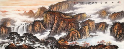 張慧仁 小八尺《秋山觀瀑圖》 廣西山水畫(huà)家協(xié)會(huì)常務(wù)理事