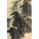 【已售】何實 四尺三開《觀瀑圖》 吉林著名山水畫家