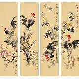 皇甫小喜 四條屏《雄雞大吉》 河南著名花鳥畫家
