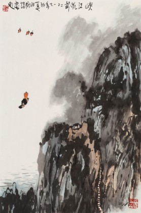 王永剛 四尺三開手指畫《峽江帆影》 國家一級美術師（詢價）