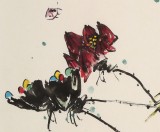 王永剛 四尺三開手指畫《池塘清趣》 國家一級(jí)美術(shù)師（詢價(jià)）