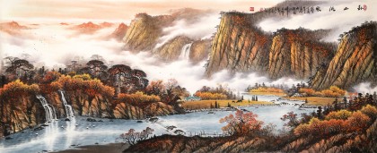 張慧仁 小八尺《秋山流泉》 廣西山水畫家協(xié)會常務(wù)理事