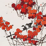 【已售】苗雨 四尺斗方《紅葉雙雀》 遼寧工美教授 師從吳冠中