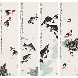 王永剛 四條屏手指畫《金玉滿堂》 國家一級美術(shù)師（詢價）