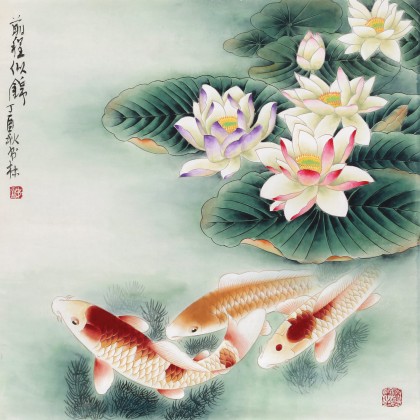 【已售】南海禪寺 妙林居士 四尺斗方《前程似錦》