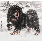 【已售】王貴邱 六尺斗方《高瞻遠矚》 當代著名藏獒畫家