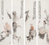 曹建濤 四條屏《漁樵耕讀》 獨具特色水墨人物畫家