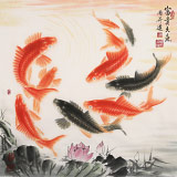 【已售】周升達(dá) 四尺斗方《富貴久魚(yú)》 中國(guó)畫(huà)院國(guó)畫(huà)組長(zhǎng)（微信詢價(jià)）