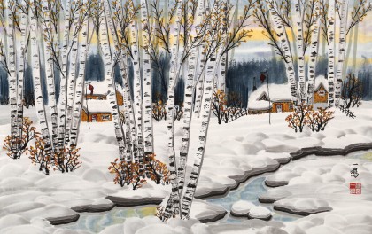 【已售】何一鳴 四尺三開(kāi)《瑞雪豐年》 冰雪畫(huà)派畫(huà)家 師從于志學(xué)