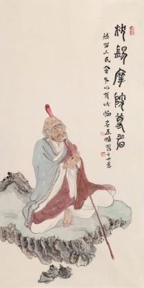 曹建濤 四尺《杖錫摩陀尊者》 獨(dú)具特色水墨人物畫家