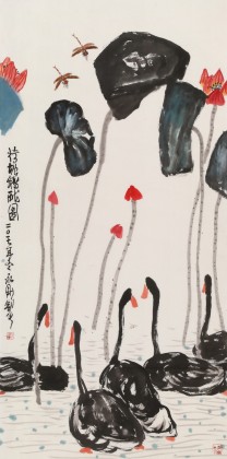 王永剛 四尺《荷塘鵝戲圖》 國家一級美術(shù)師（詢價）