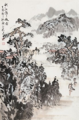 庾超然 四尺三開《秋江歸帆圖》 黃鶴樓書畫院院長