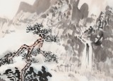 庾超然 四尺三開(kāi)《松蔭觀瀑圖》 黃鶴樓書(shū)畫(huà)院院長(zhǎng)