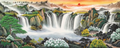 吳東 小八尺《源遠流長》 著名易經(jīng)風水畫家