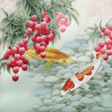 【已售】趙逸梅 四尺斗方《雙魚大利圖》 著名工筆畫家