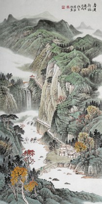 【已售】廖崧越 四尺《春溪行旅》 廣西桂林美協(xié)會員