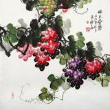 黃藝四尺斗方葡萄畫《碩果累累》