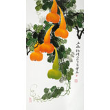 【已售】黃藝三尺招財辟邪葫蘆畫《五福臨門》