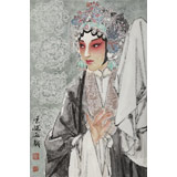 梁健 畫(huà)戲《國(guó)色天香》 當(dāng)代百杰畫(huà)家 中美協(xié)會(huì)員 代表作花旦題材