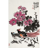 【已售】柳常學(xué) 四尺三開《賞菊?qǐng)D》 中國(guó)美協(xié)會(huì)員