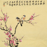 皇甫小喜 四尺斗方《梅中雙雀》 河南著名花鳥畫家